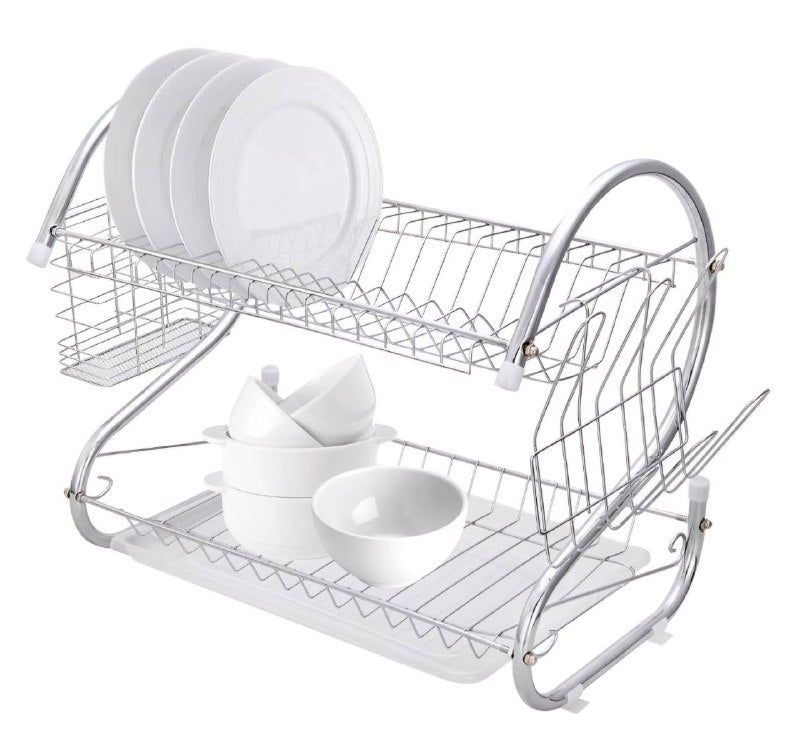 ESTANTE ORGANIZADOR ESCURRIDOR DE PLATOS DE 2 CAPAS, ESTANTES EXTRAIBLES, DRENAN EL AGUA FACIL DE MANTENER LIMPIOS Y ORDENADOS, GALVANIZADO ESTRUCTURA FUERTE NEW ARRIVAL 36X11.5X24CM