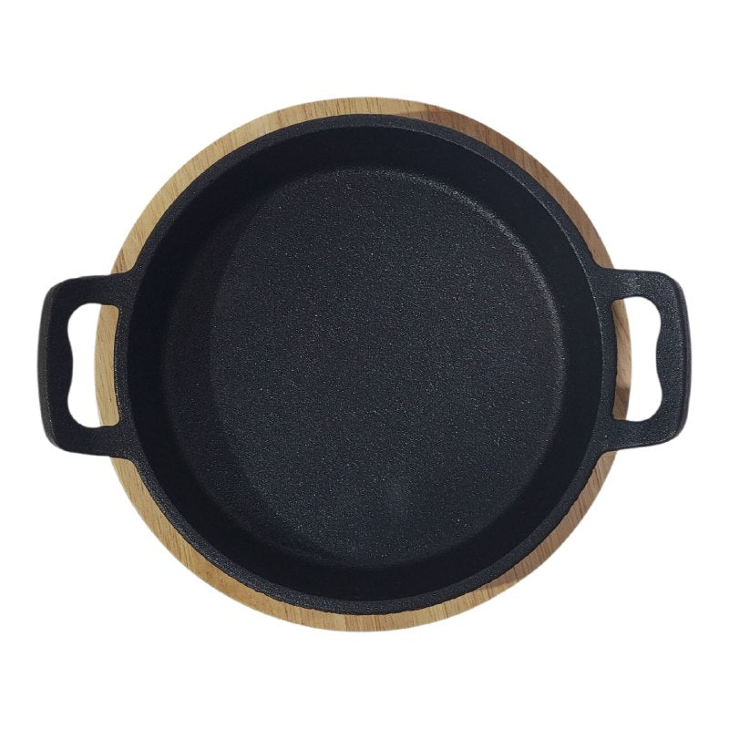SARTEN PARA COCINA DE HIERRO FUNDIDO CON BASE DE MADERA PREMIUM 17X17CM