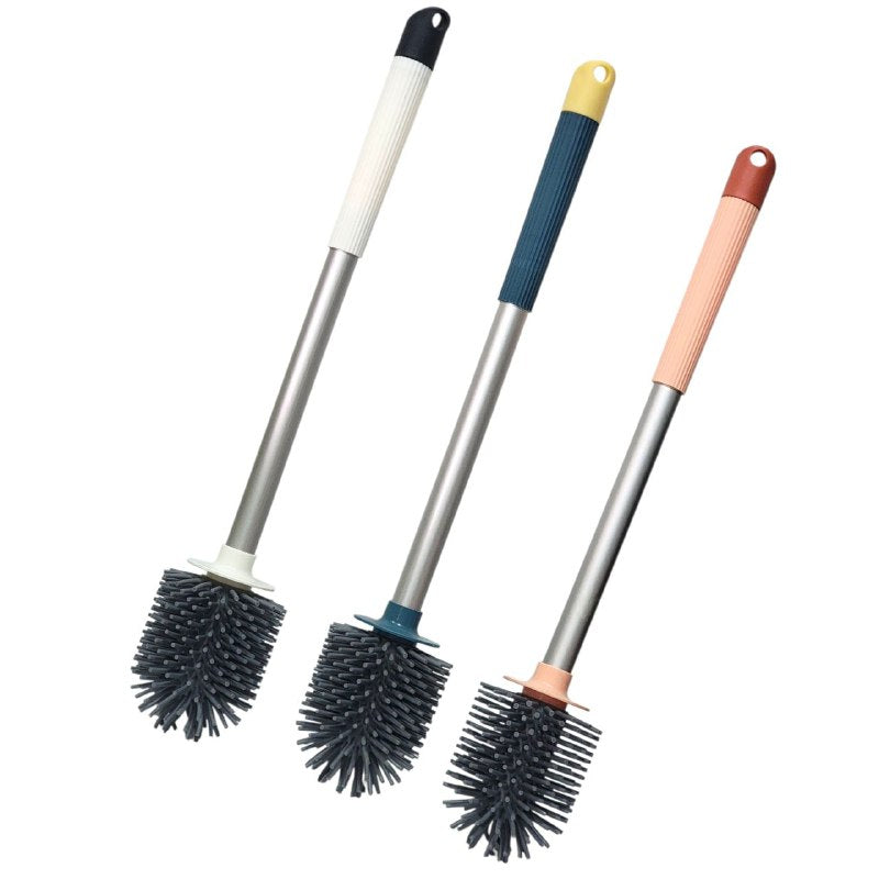 CEPILLO DE SILICONA PARA LAVAR BAÑO INODORO CON SOPORTE DE PARED ELEGANTE TOILET BRUSH 3 COLORES