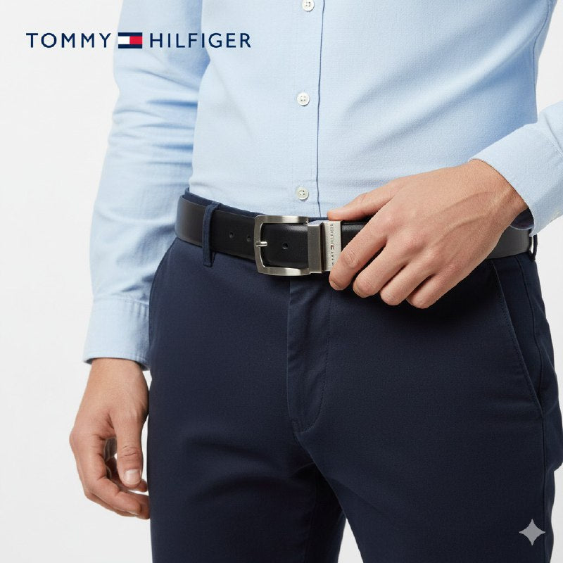 FAJA ORIGINAL TOMMY HILFIGER REVERSIBLE PARA CABALLERO COLOR NEGRO Y CAFÉ TALLA M 34-36