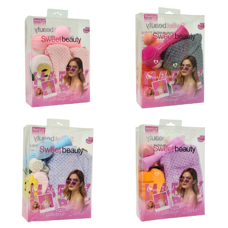 KIT DE CUIDADO PERSONAL, ESPONJA MAQUILLAJE, TOALLA PELO, CEPILLO FACIAL, ESPONJA CORPORAL SWEET BEAUTY