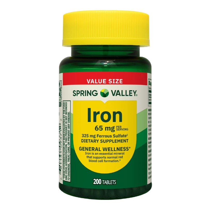 VITAMINAS EN TABLETA DE HIERRO PARA EL BIENESTAR GENERAL SPRING VALLEY 200UND