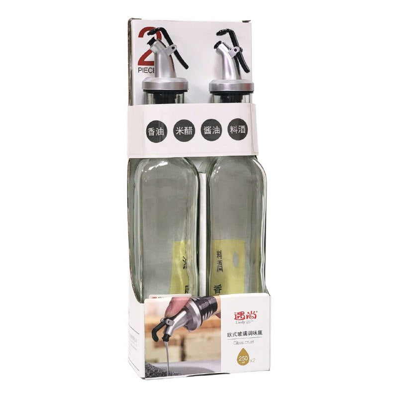 BOTELLA DISPENSADORA DE ACEITE O VINAGRE DE CRISTAL Y ACERO INOXIDABLE Y VERTIDO FACIL LIVELY GLASS GRUET 250MLX2UND