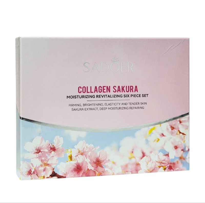SET TRATAMIENTO FACIAL DE 6 PIEZAS DE SAKURA, EFECTO REAFIRMANTE, ILUMINADOR, ELASTICIDAD DE LA PIEL E HIDRATACION REPARADORA SADOER COLLAGEN SAKURA
