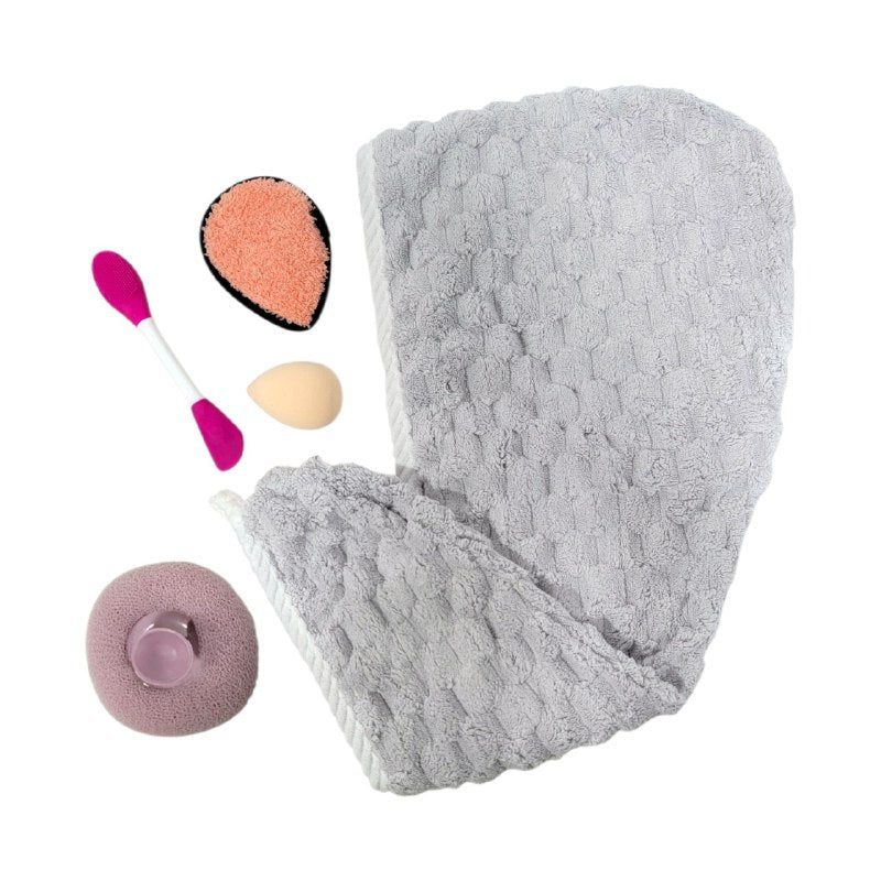 KIT DE CUIDADO FACIAL, TOALLA PARA EL PELO, ESPONJA DE MAQUILLAJE, CEPILLO DE SILICONA FACIAL, ALMOHADILLA DESMAQUILLANTE, ESPONJA EXFOLIANTE SWEET BEAUTY, 5 COLORES