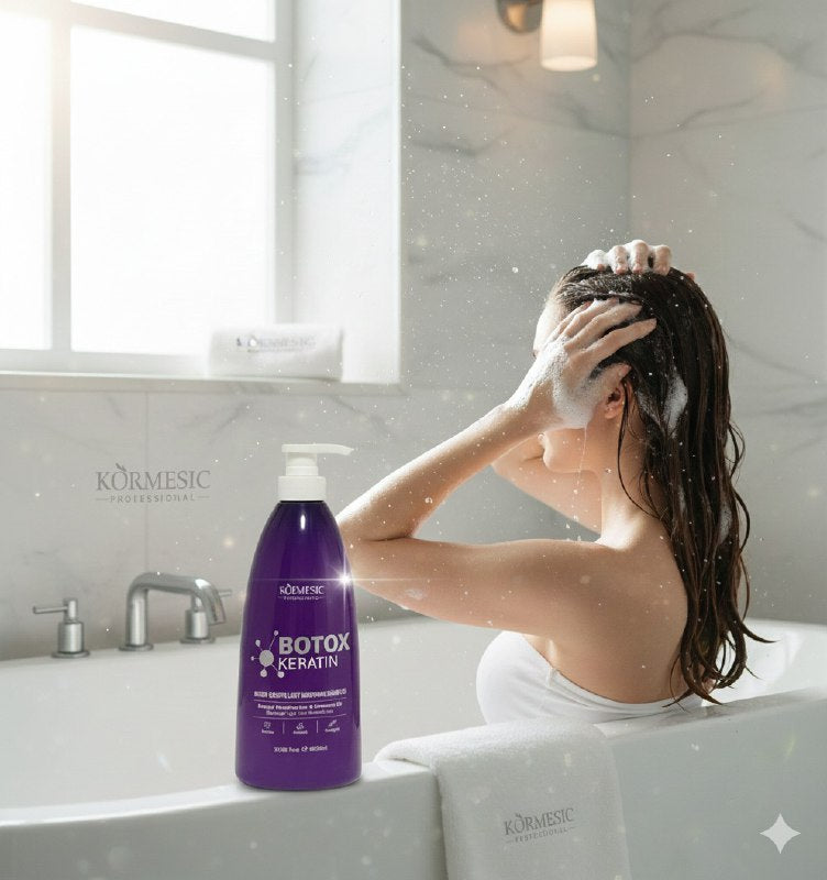 SHAMPOO ALISANTE DE QUERATINA Y BOTOX NUTRE LIMPIA Y REMODELA EL CABELLO KORMESIC 1000ML