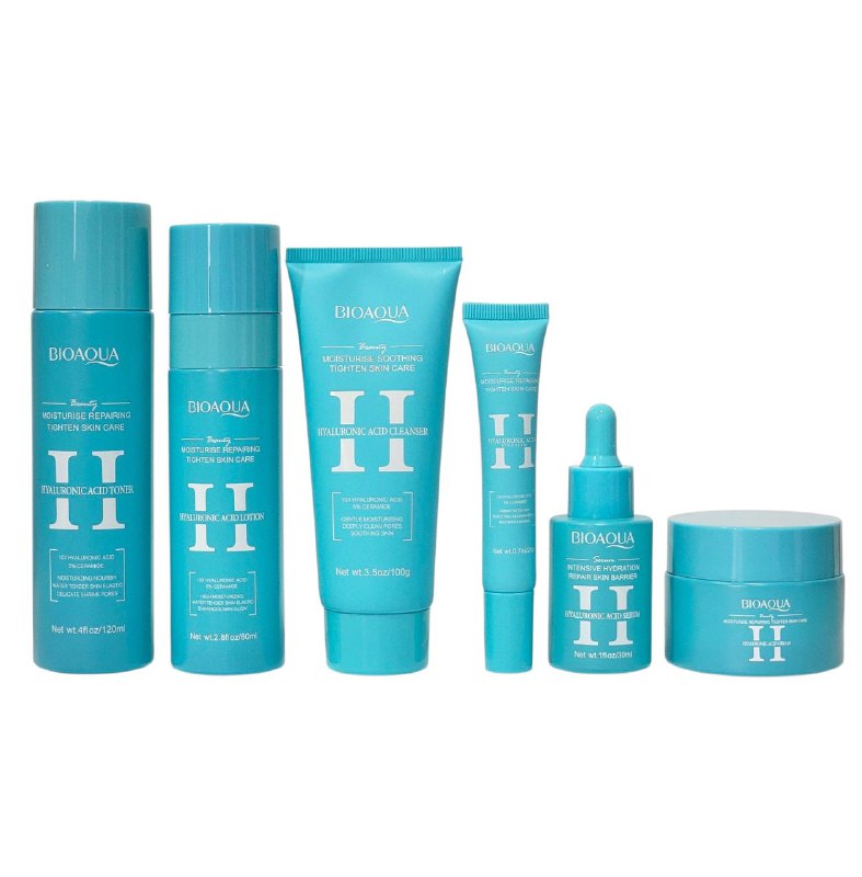 SET DE CUIDADO FACIAL DE ACIDO HIALURONICO DE 6 PIEZAS, HIDRATA, REPARA Y TENSA LA PIEL BIOAQUA HYALURONIC ACID