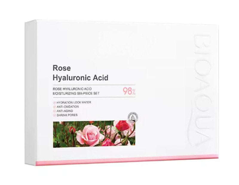 SET TRATAMIENTO FACIAL HIDRATANTE CON ACIDO HIALURONICO DE ROSA, ANTIOXIDANTE, ANTIEDAD REDUCE LOS POROS BIOAQUA 6UND