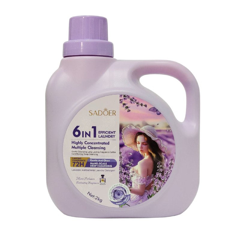 DETERGENTE LIQUIDO 6 EN 1 ANTIBACTERIANO PARA ROPA CON AROMA A LAVANDA SADOER 2KG