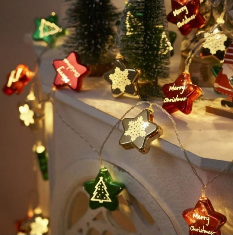 LUCES DECORATIVAS NAVIDEÑAS EN FORMA DE ESTRELLA CADENA DE LUCES COLGANTES PARA ARBOL DE NAVIDAD 1.5 METROS