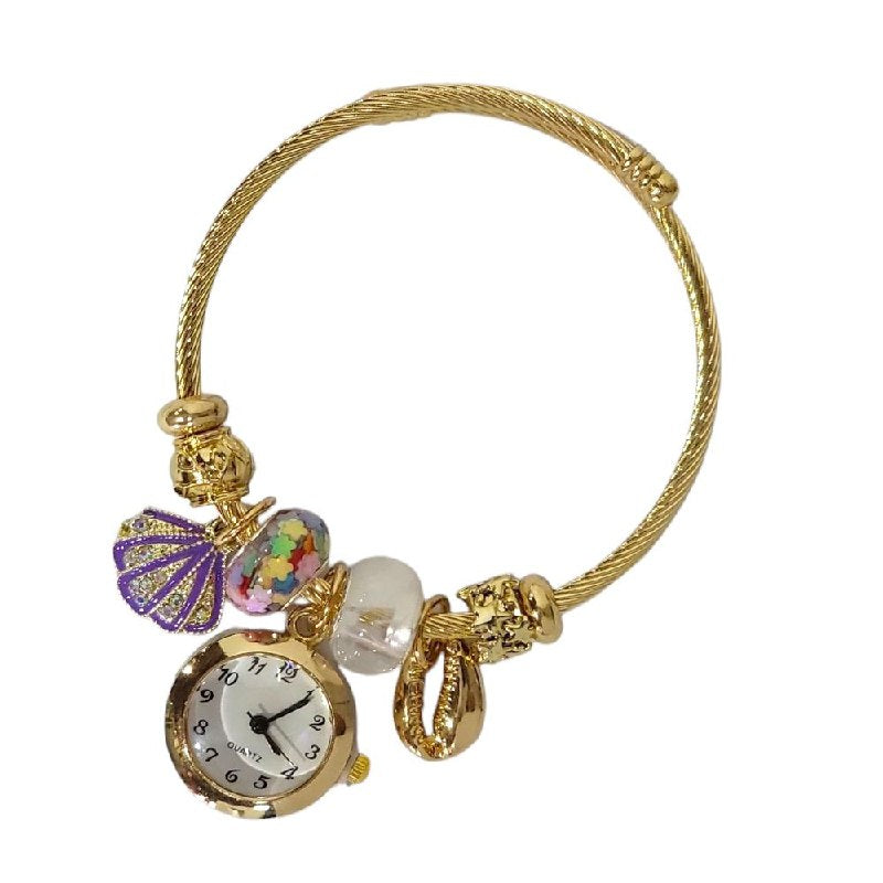 RELOJ ECONOMICO ESTILO PANDORA PARA DAMA DE ACERO CON BAÑO DE ENCHAPE