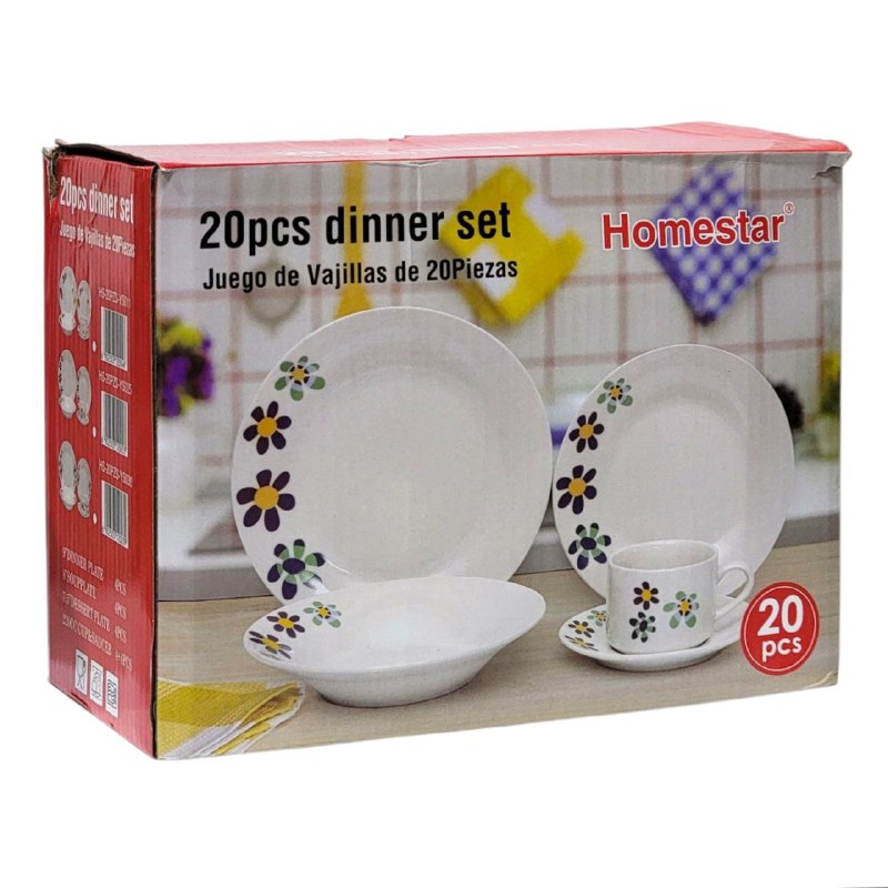 PLATOS JUEGO DE VAJILLA MUY DURA, DIFICIL DE ROMPER NO SE DEFORMA, FACIL CUIDADO HOMESTAR 20 PIEZAS
