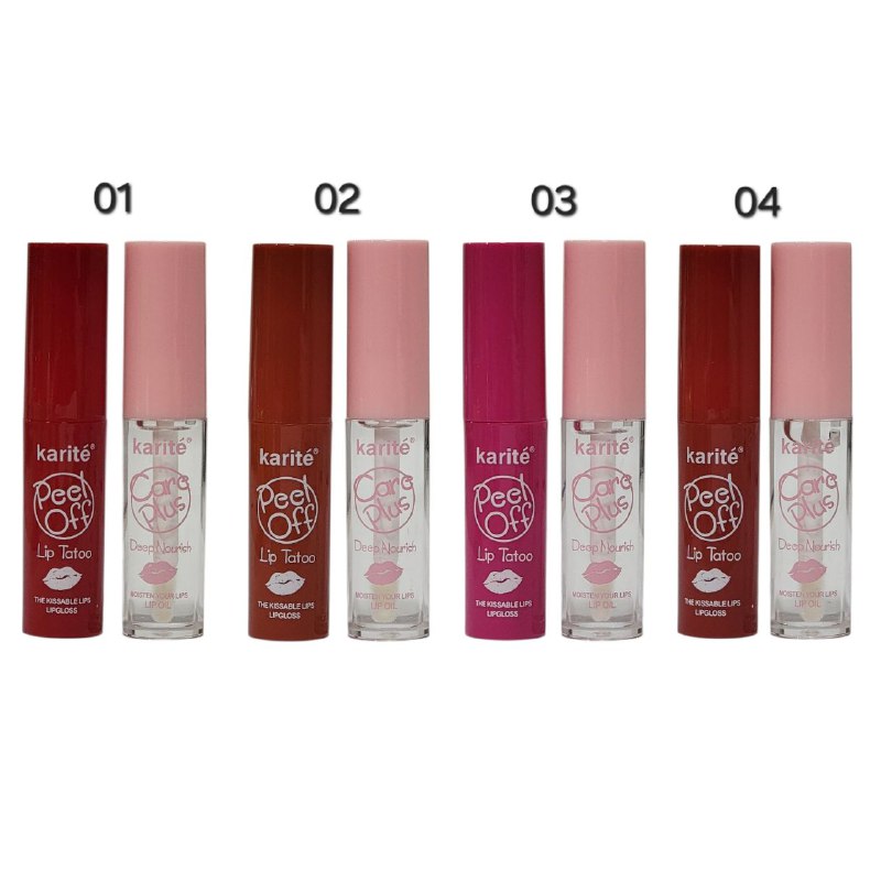BRILLO LABIAL ACEITE LIP QUE NUTRE E HIDRATA PROFUNDAMENTE LOS LABIOS KARITE 4+4ML, 4 TONOS