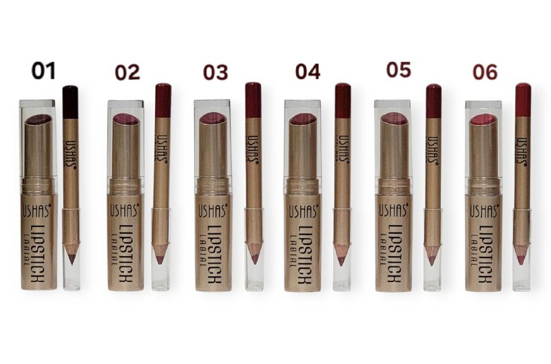BRILLO LABIAL Y LAPIZ DELINEADOR DE LABIOS MATTE RESISTENTE AL AGUA LARGA DURACION 6 TONOS, USHAS 3.8G, 0.8G