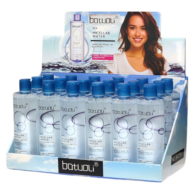 AGUA MICELAR DESMQUILLANTE, LIMPIA Y PURIFICA LA PIEL NORMAL A MIXTA SENSIBLE, PARA ROSTRO, OJOS Y LABIOS REFRESCANTE E HIDRATANTE BATOULI 400ML (DUPE DE BIODERMA)
