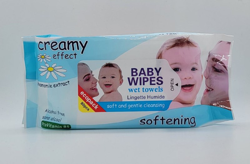 TOALLITAS HUMEDAS PARA BEBE CON EXTRACTO DE MANZANILLA LIMPIEZA SUAVE SIN ALCOHOL CREAMY EFFECT 80UND