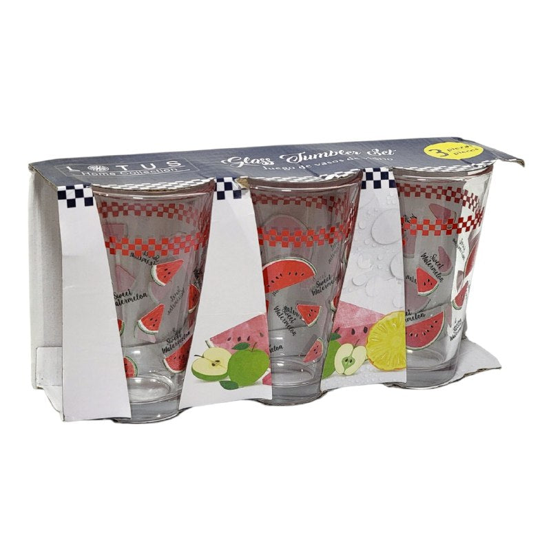 SET DE VASOS DE VIDRIO CON DISEÑO DE SANDÍA LOTUS 14CM x 3PC