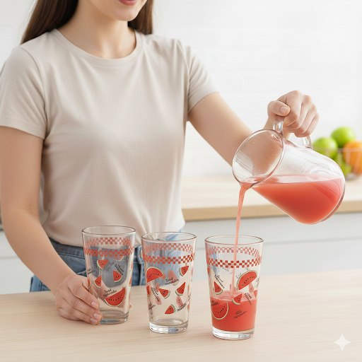 SET DE VASOS DE VIDRIO CON DISEÑO DE SANDÍA LOTUS 14CM x 3PC