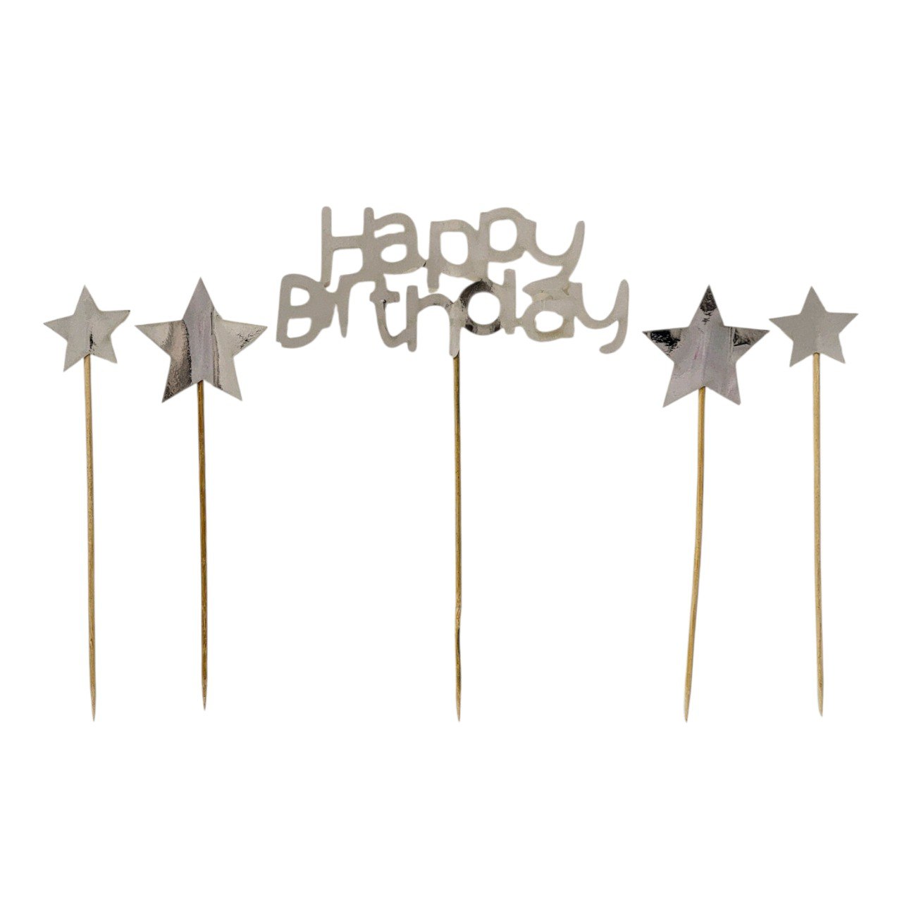 DECORACION ACCESORIO PARA PASTEL "HAPPY BIRTHDAY" CON DISEÑO DE ESTRELLA 18CM X 5PCS