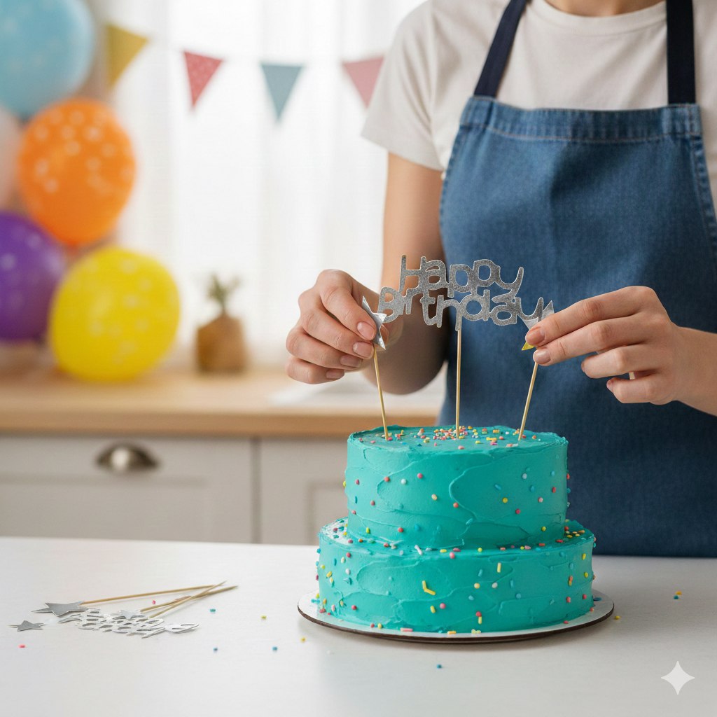 DECORACION ACCESORIO PARA PASTEL "HAPPY BIRTHDAY" CON DISEÑO DE ESTRELLA 18CM X 5PCS