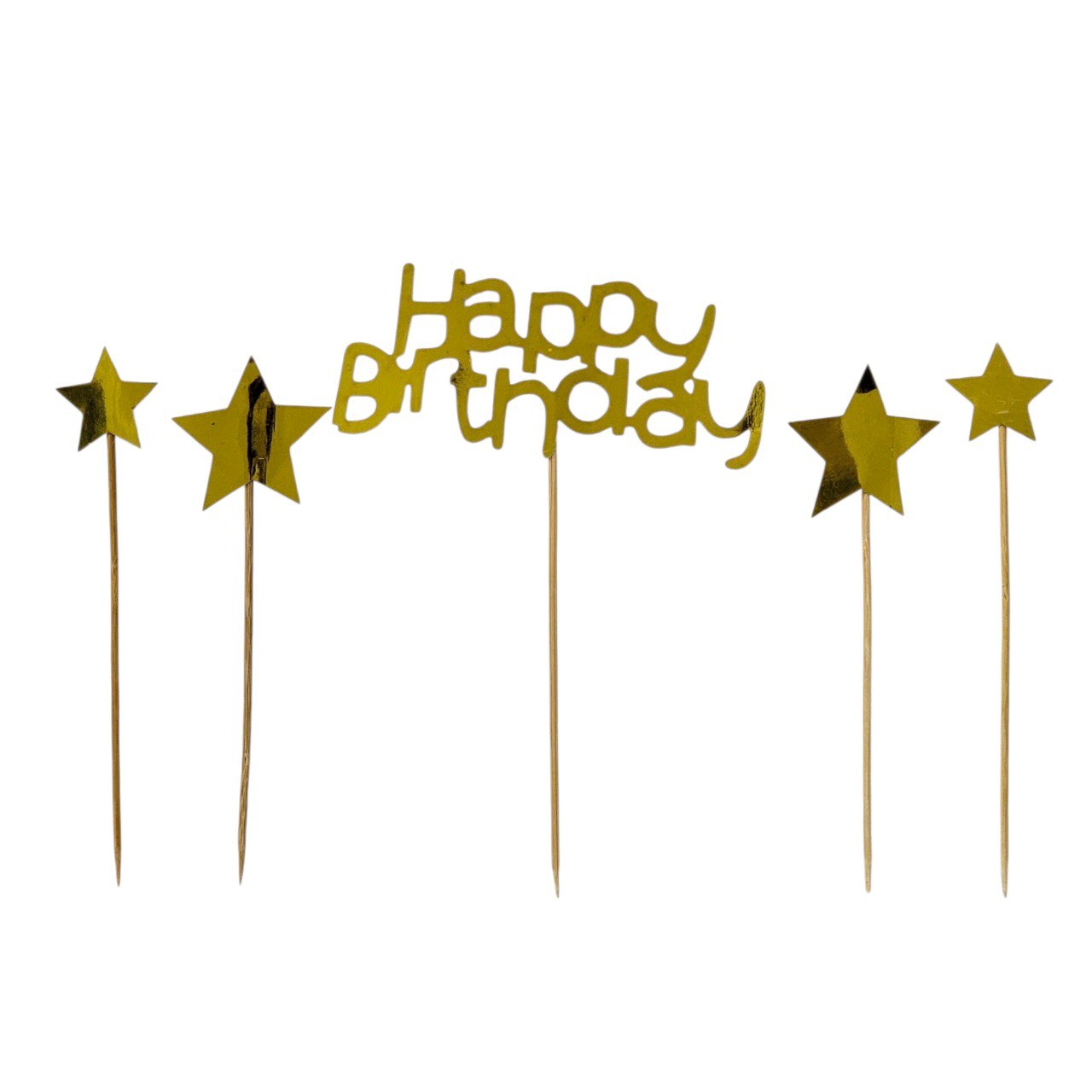 DECORACION ACCESORIO PARA PASTEL "HAPPY BIRTHDAY" CON DISEÑO DE ESTRELLA 18CM X 5PCS
