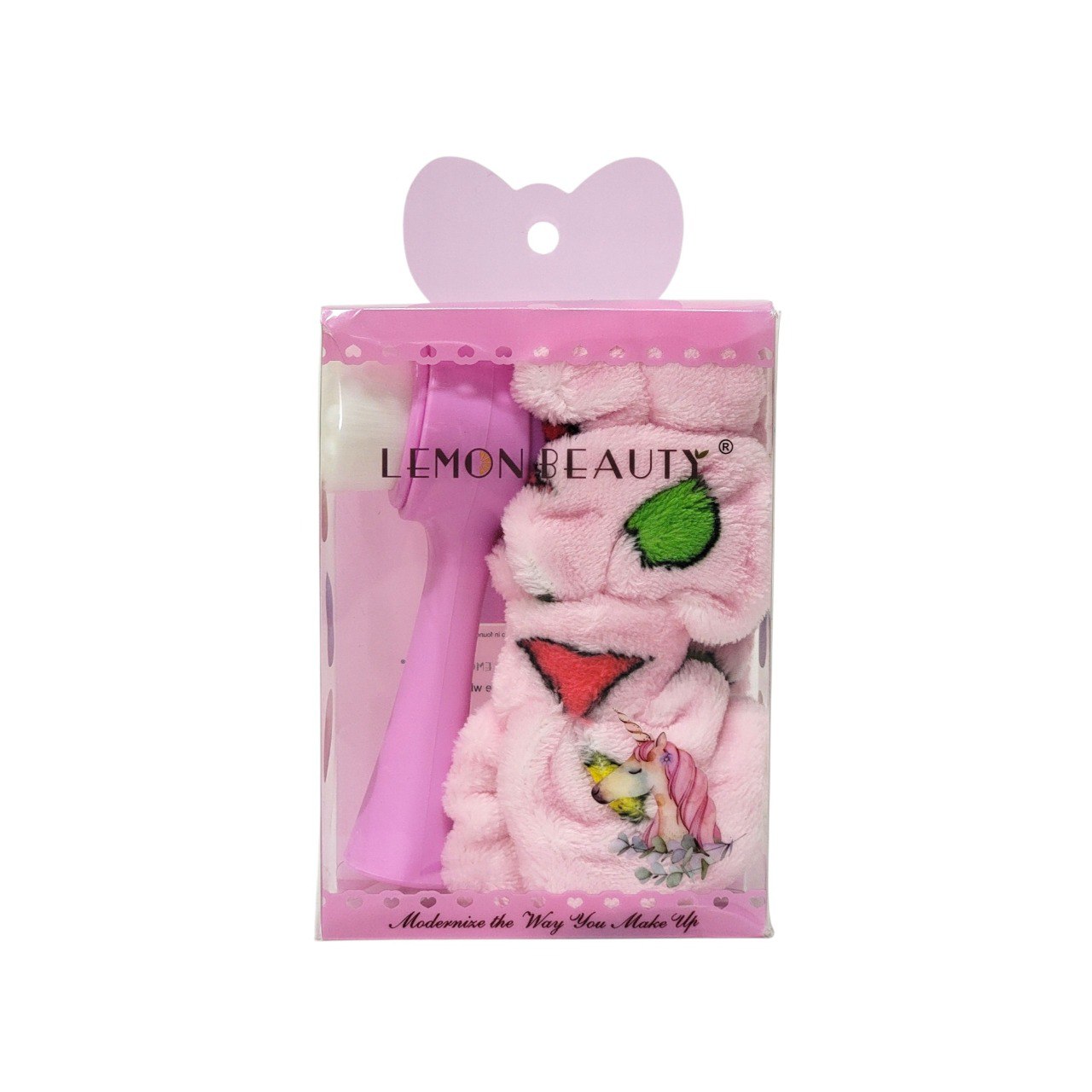 KIT DE CUIDADO FACIAL, DIADEMA ELASTICA Y CEPILLO PARA SKIN CARE LEMON BEAUTY