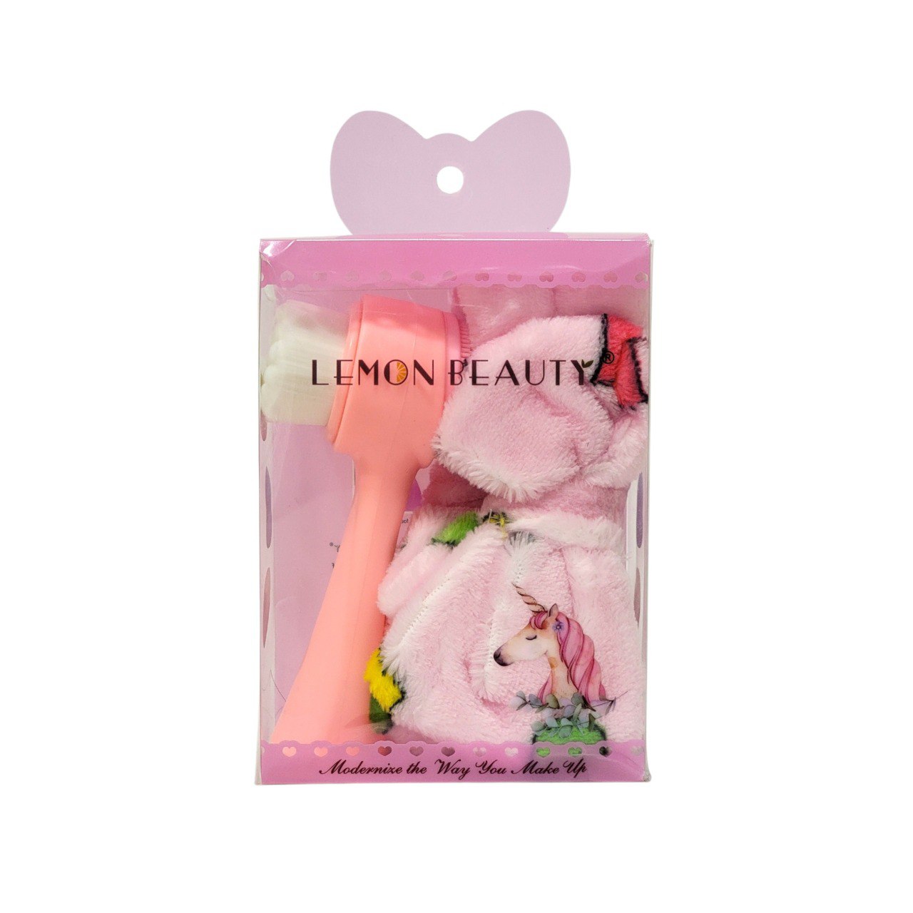 KIT DE CUIDADO FACIAL, DIADEMA ELASTICA Y CEPILLO PARA SKIN CARE LEMON BEAUTY