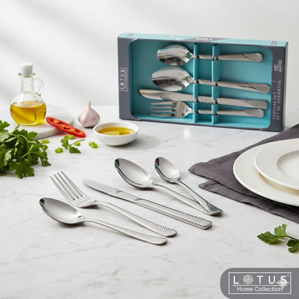 SET DE CUBIERTOS DE ACERO INOXIDABLE LOTUS 16PCS