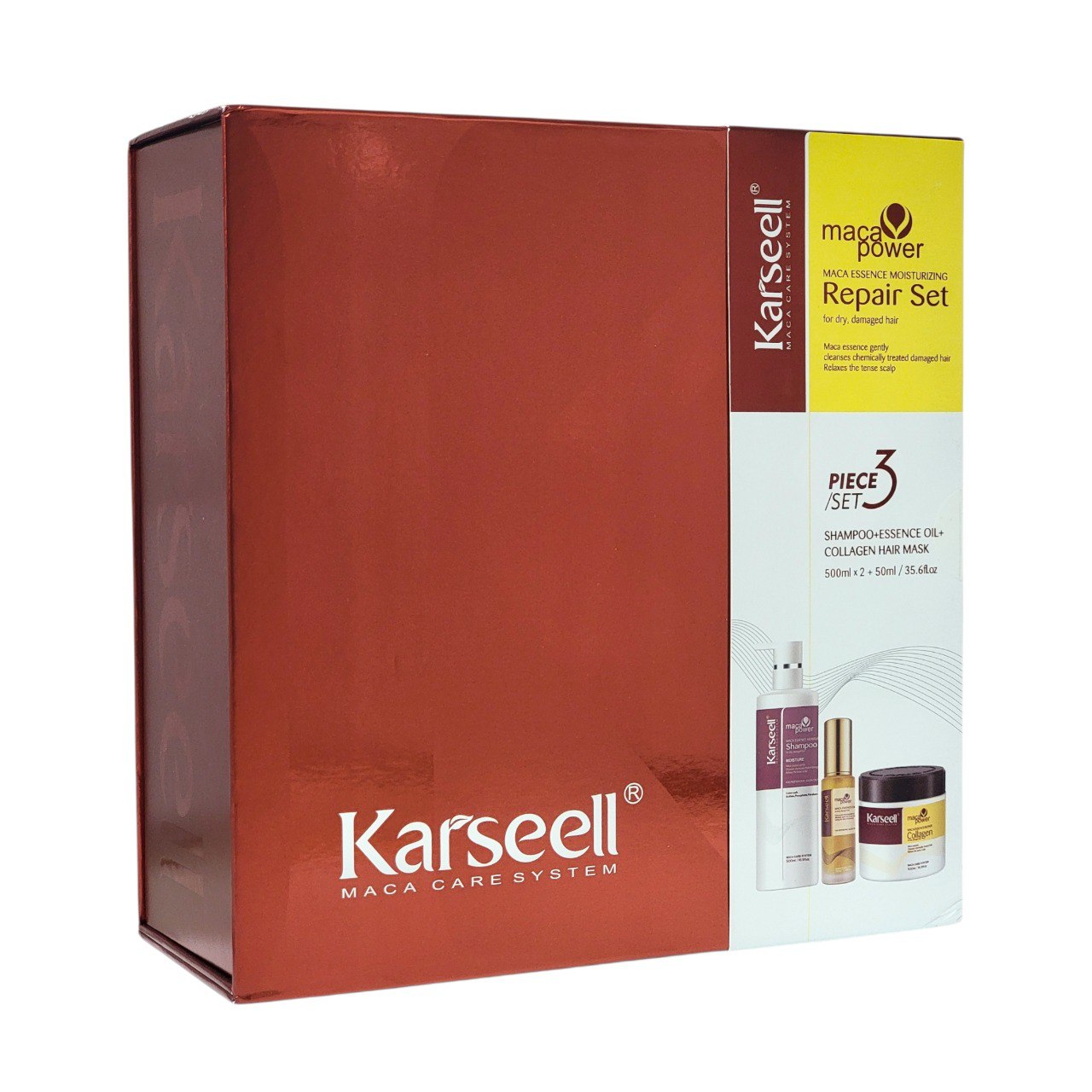 SET DE CUIDADO PARA EL CABELLO REPARADOR CON ESENCIA DE MACA 3PCS KARSEELL