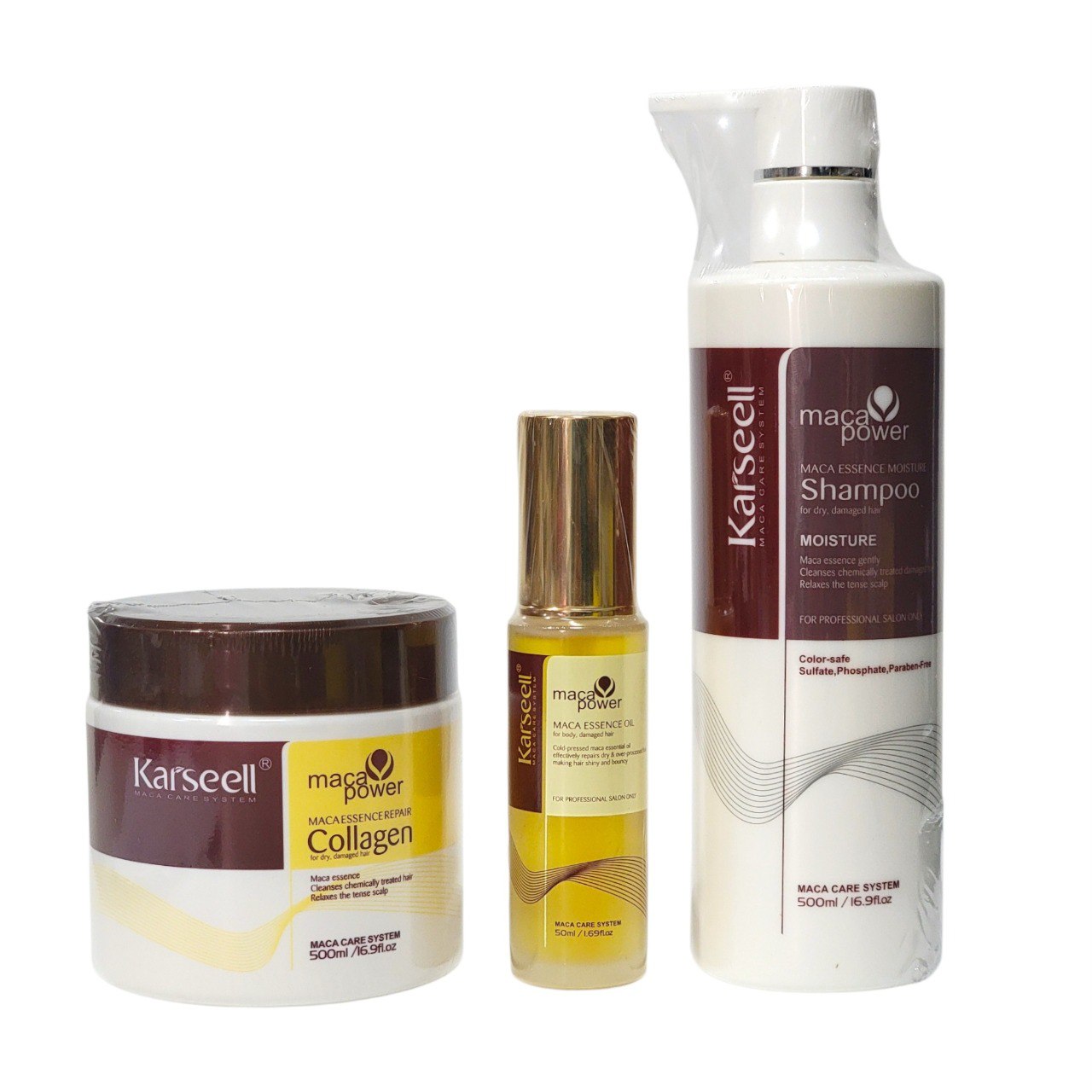 SET DE CUIDADO PARA EL CABELLO REPARADOR CON ESENCIA DE MACA 3PCS KARSEELL