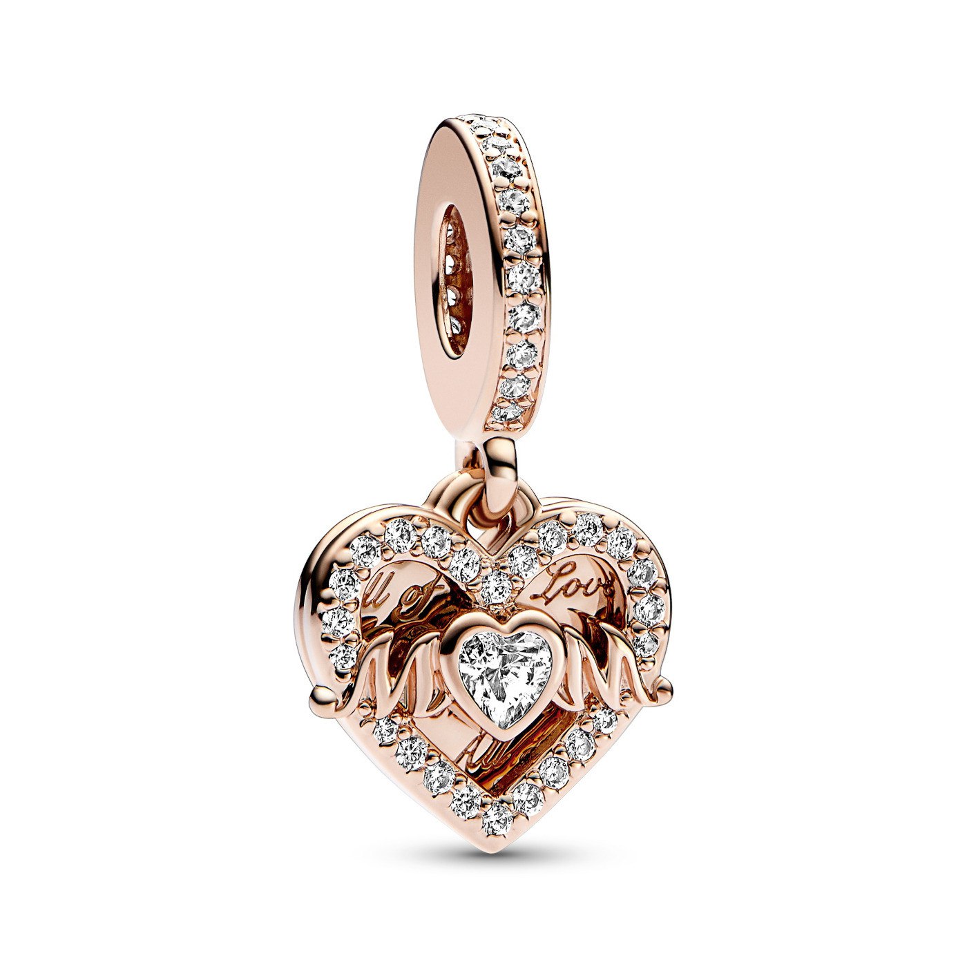 PCHARM3026  CORAZON COLGANTE ROSE CON LA FRASE MAMA