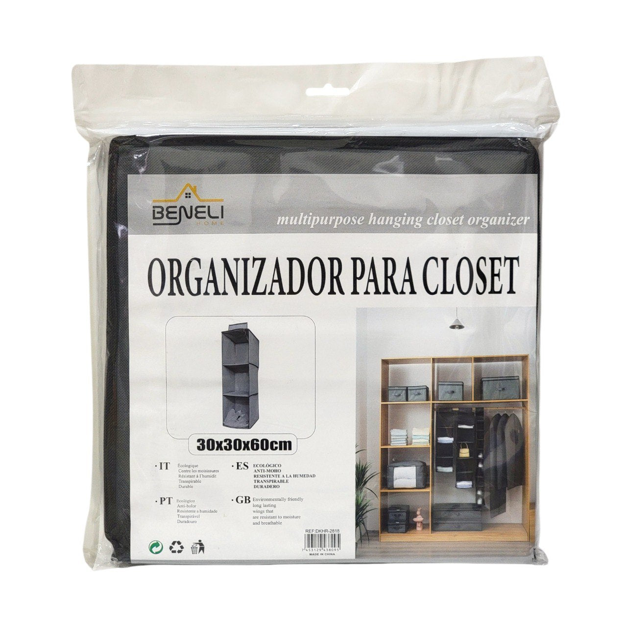 ORGANIZADOR PARA CLOSET DE 3 DIVISIONES BENELI HOME 30X30X60CM