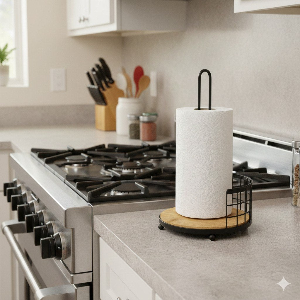 SOPORTE VERTICAL PARA PAPEL TOALLA DE COCINA CON BAMBU LOTUS 15X33CM