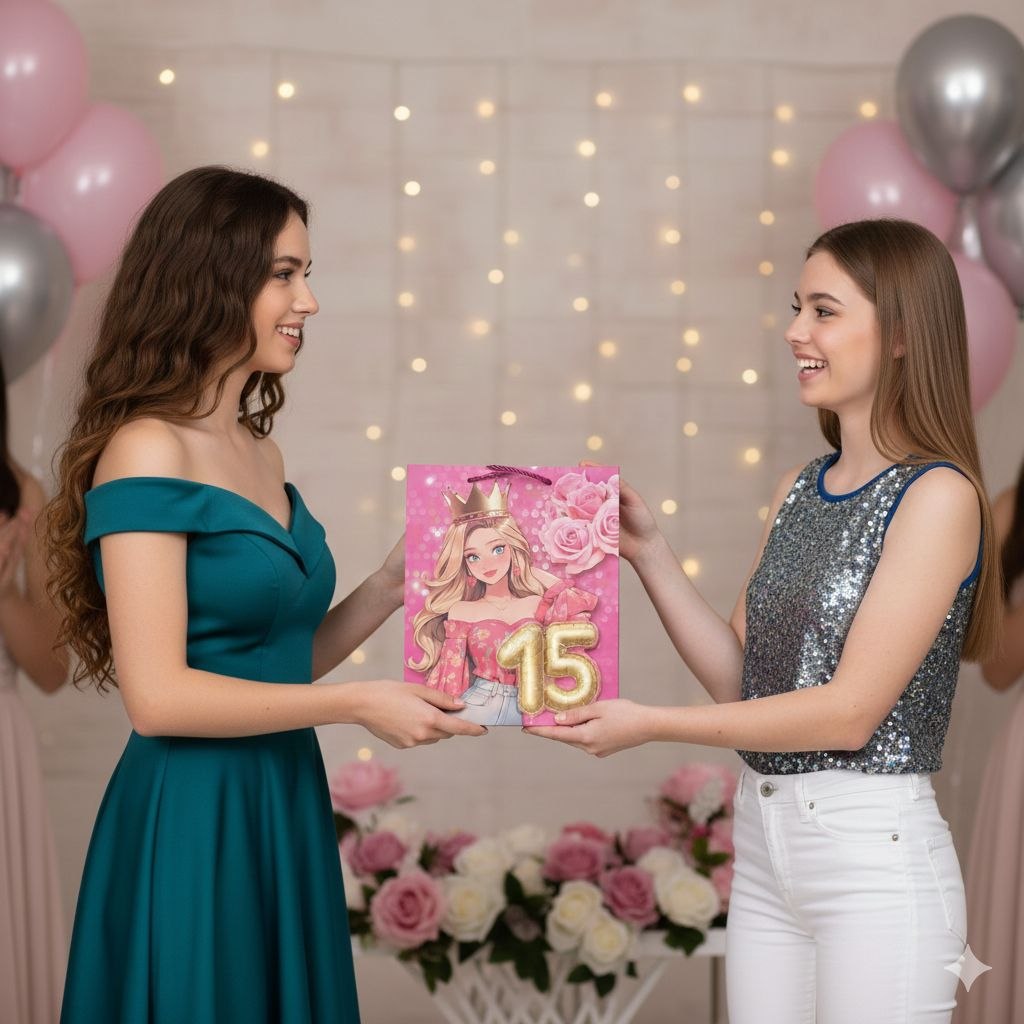 BOLSA DE REGALO PARA 15 AÑOS MEDIANA 32X26X10CM