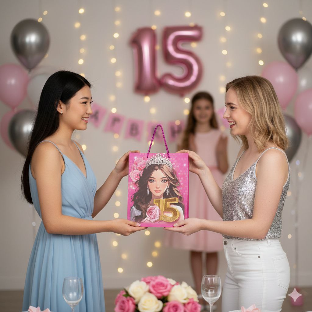 BOLSA DE REGALO PARA 15 AÑOS MEDIANA 32X26X10CM