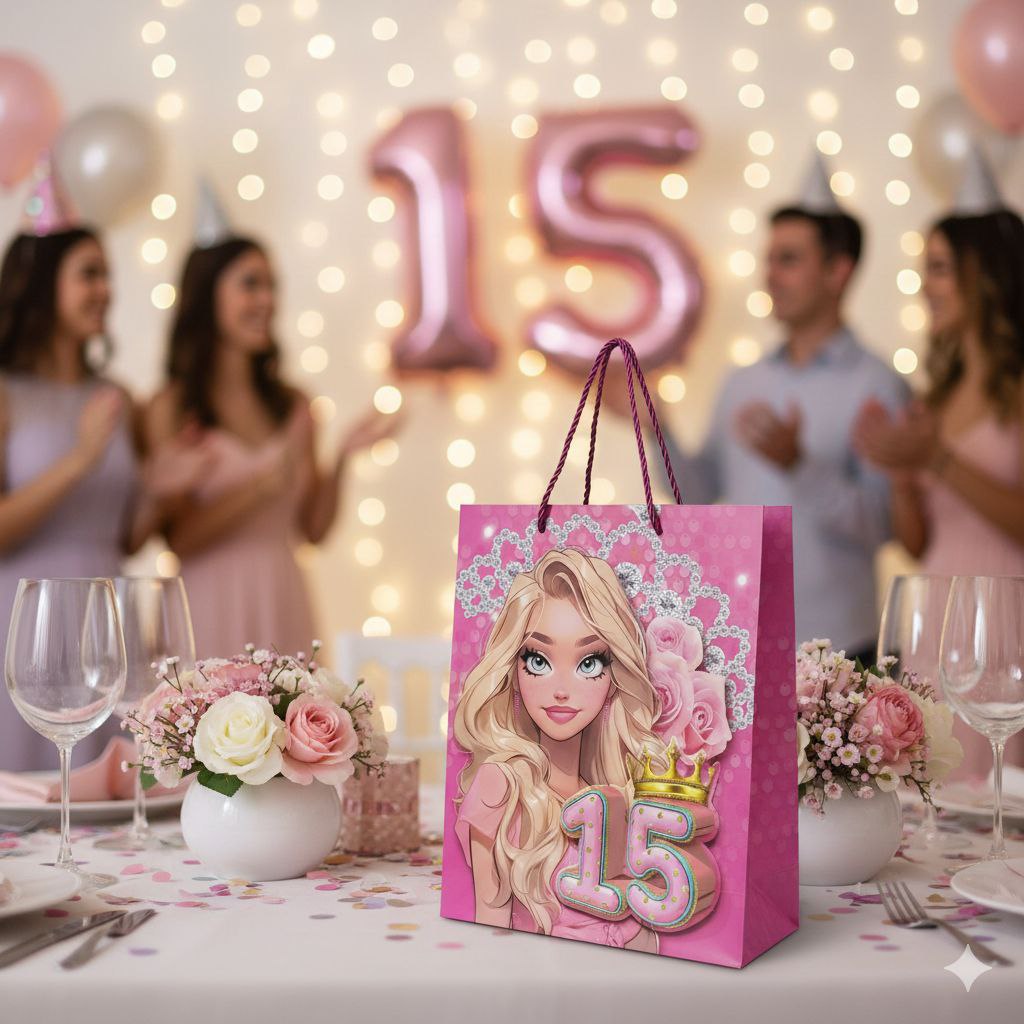 BOLSA DE REGALO PARA 15 AÑOS MEDIANA 32X26X10CM