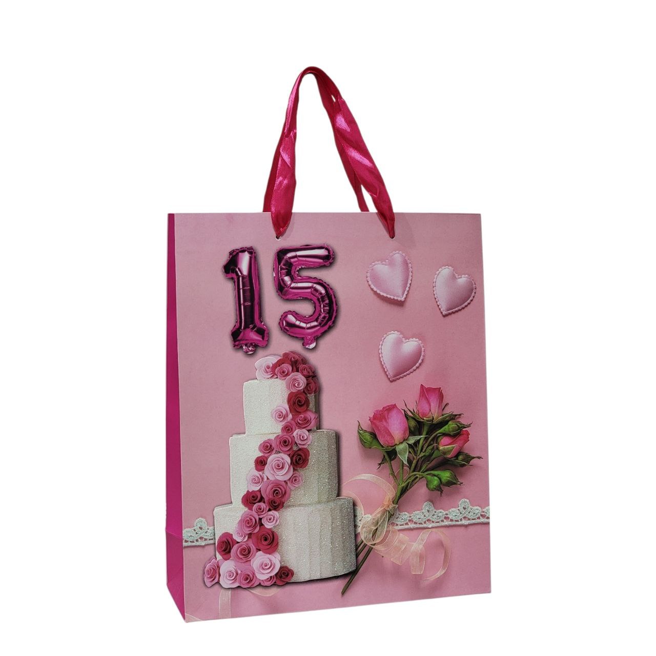 BOLSA DE REGALO PARA 15 AÑOS MEDIANA 32X26X10CM