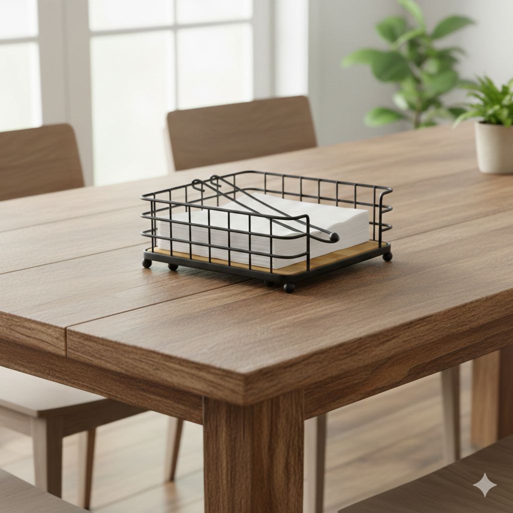 SERVILLETERO DE METAL NEGRO MATE CON BASE DE BAMBU MINIMALISTA LOTUS