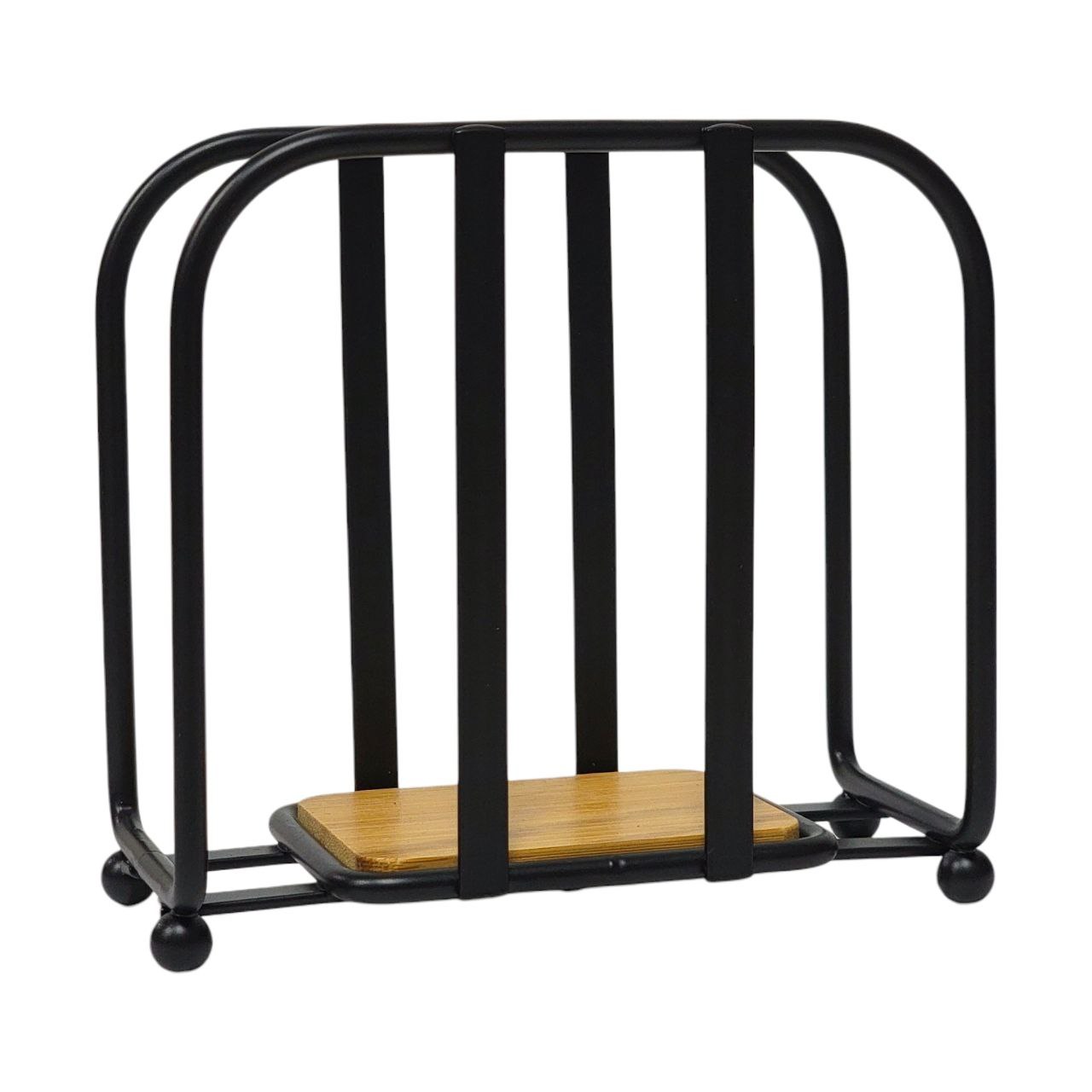 SERVILLETERO DE METAL NEGRO MATE CON BASE DE BAMBU MINIMALISTA LOTUS