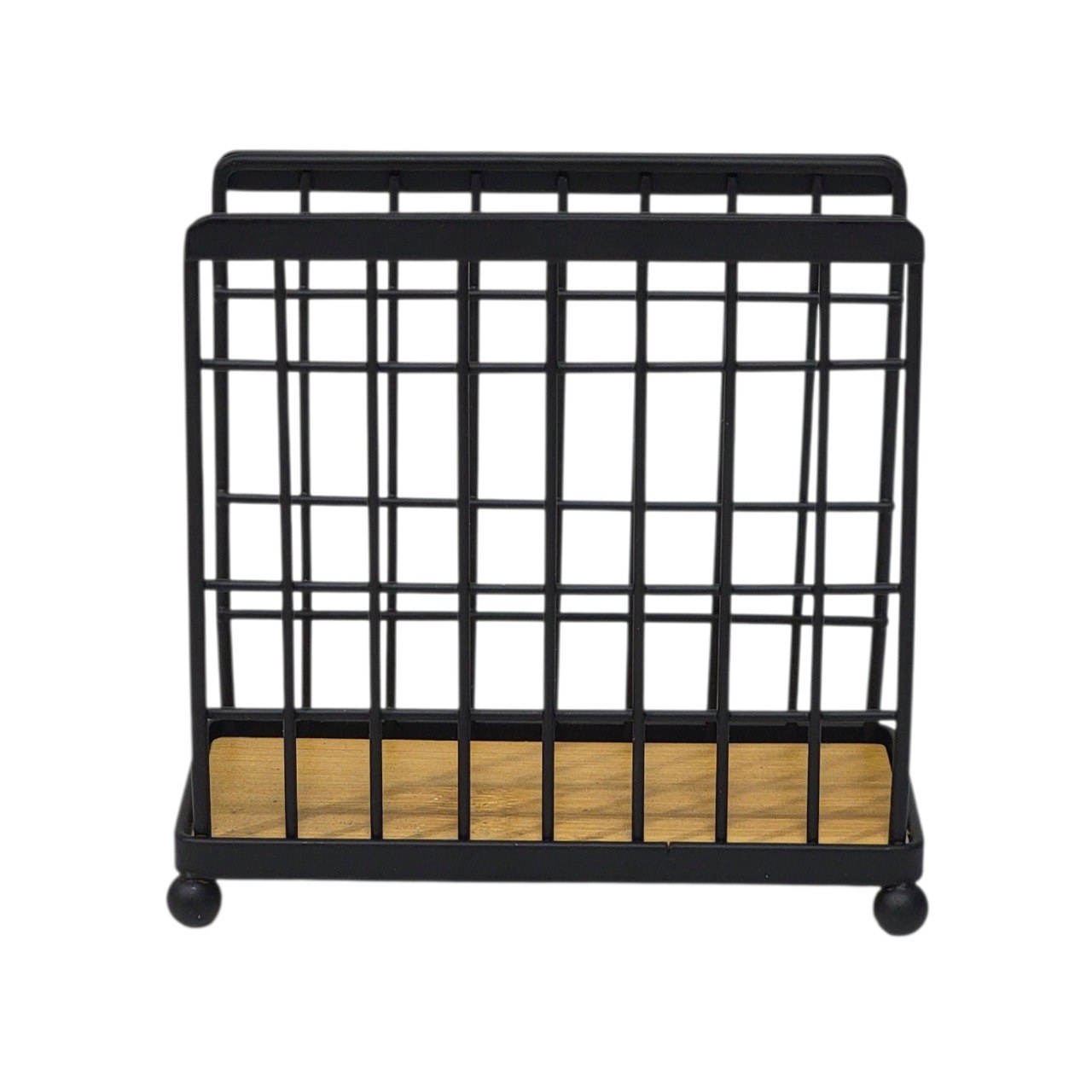 SERVILLETERO DE METAL NEGRO MATE CON BASE DE BAMBU MINIMALISTA LOTUS 6X13X13CM