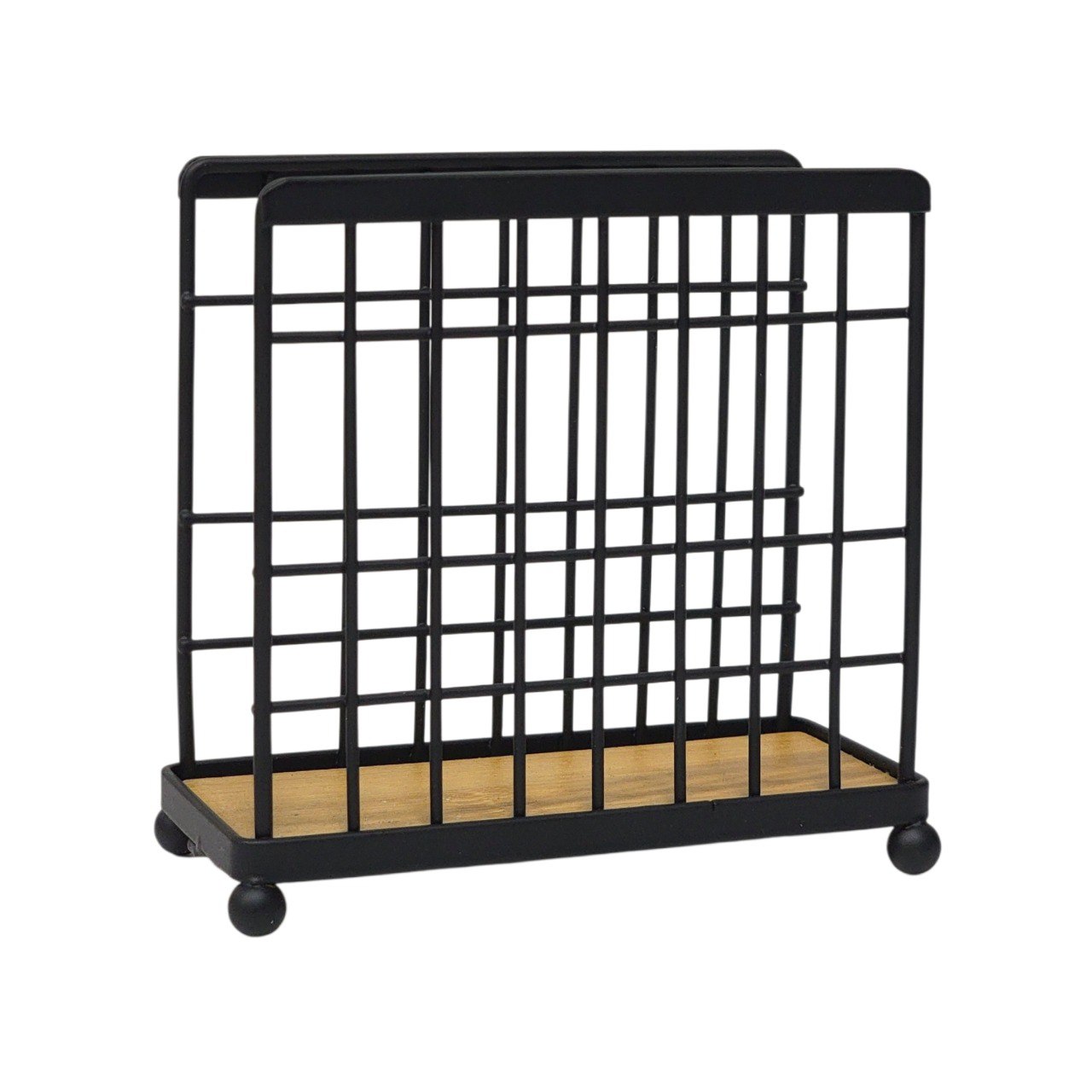 SERVILLETERO DE METAL NEGRO MATE CON BASE DE BAMBU MINIMALISTA LOTUS 6X13X13CM