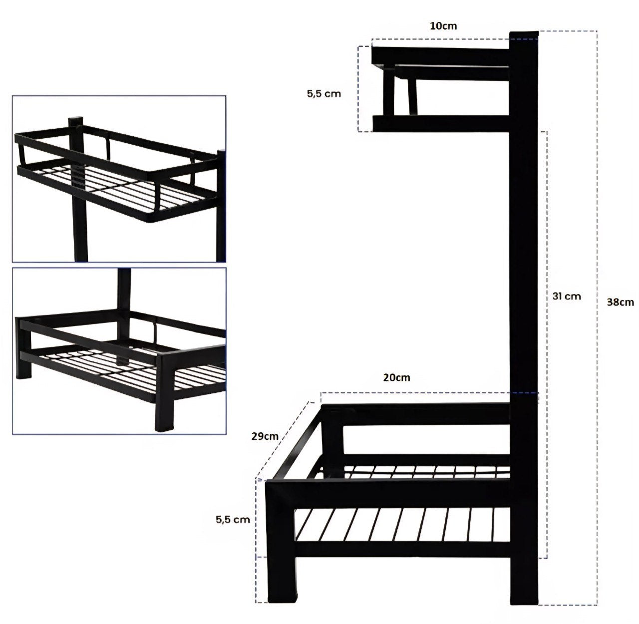 ORGANIZADOR ESTANTE DE ALMACENAMIENTO MULTIFUNCIONAL DE 2 NIVELES 32X19.5X 40CM