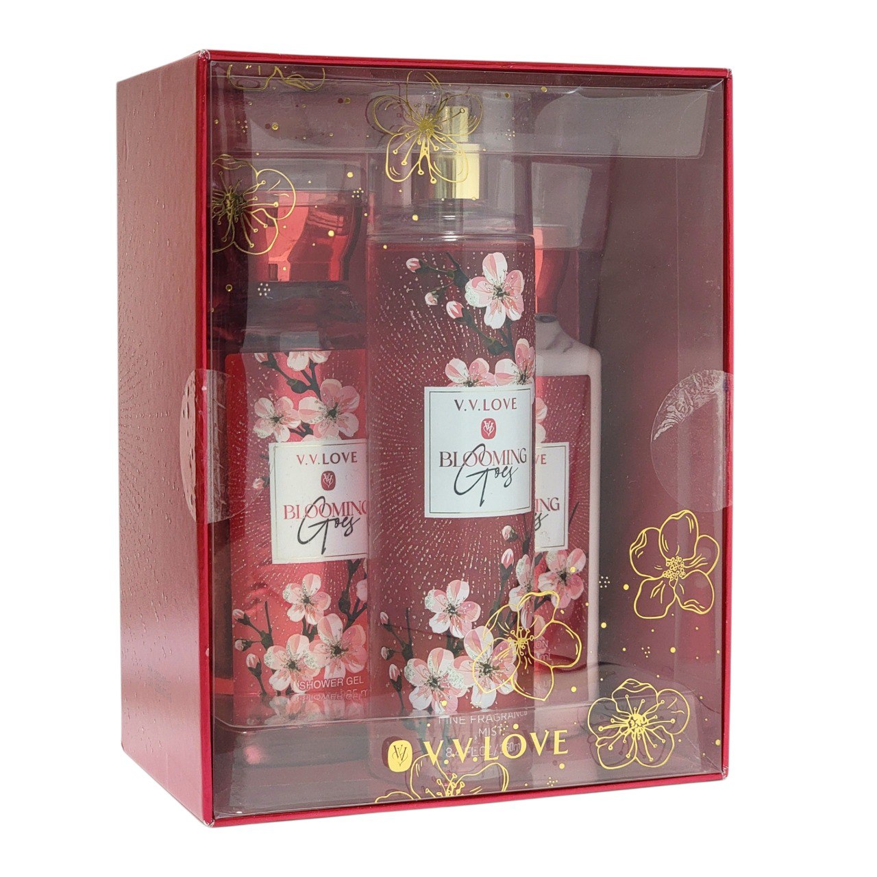 SET DE SPLASH, GEL DE DUCHA Y CREMA CORPORAL BLOOMING V.V. LOVE (DUPE DE JAPANESE CHERRY BLOSSOM BATH & BODY WORKS)