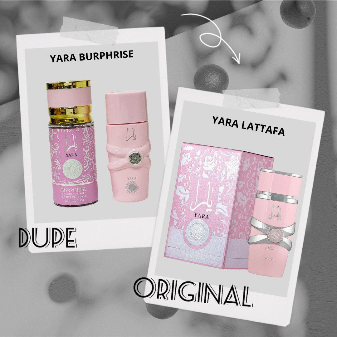 MINI SET YARA BURPHRISE PERFUME 35ML SPLASH 88ML (M) (AROMA SIMILAR A YARA LATTAFA)