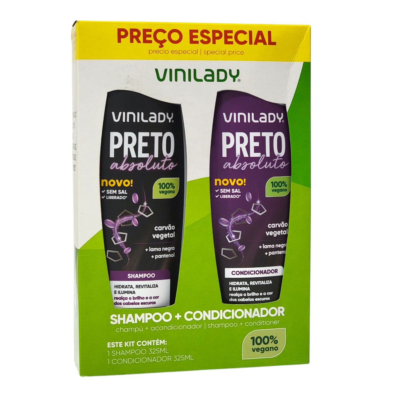 SET DE SHAMPOO Y ACONDICIONADOR PRETO ABSOLUTO VINILADY 325ML X 2PCS