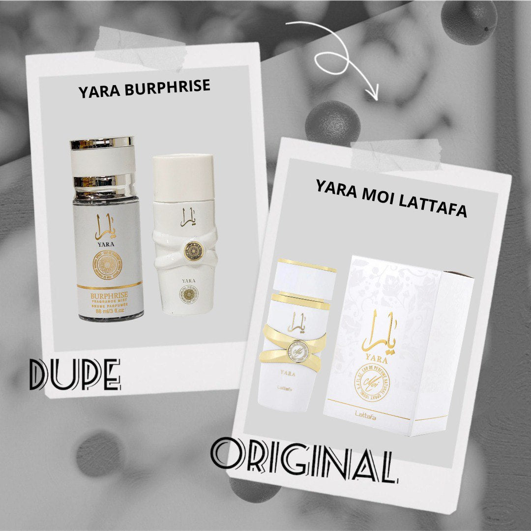 MINI SET YARA MOI BURPHRISE PERFUME 35ML SPLASH 88ML (M) (AROMA SIMILAR A YARA MOI LATTAFA)