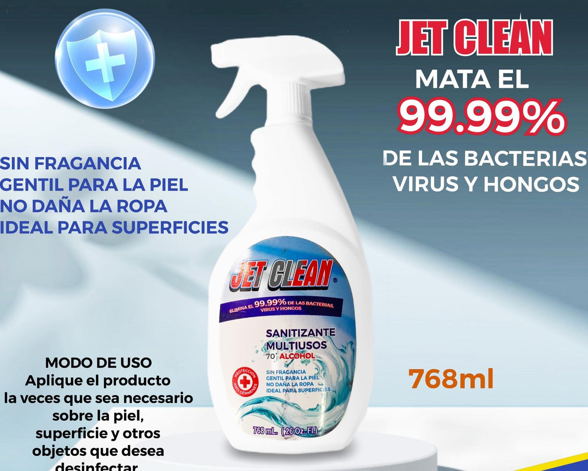 LIMPIADOR DESINFECTANTE SANITIZANTE MULTIUSOS 70° ALCOHOL JET CLEAN 76