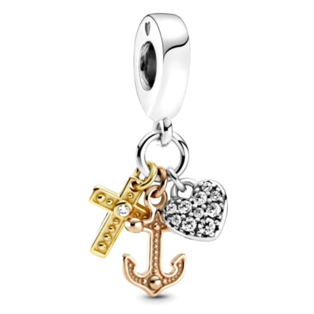 PCHARM2644$1 COLGANTE TRIPE DE CORAZON, CRUZ Y ANCLA