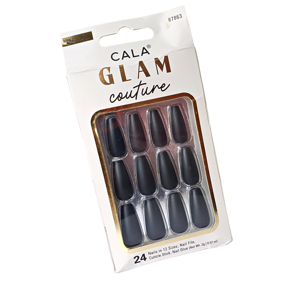 UÑAS PRESS ON CALA GLAM COUTURE, COLOR NEGRO