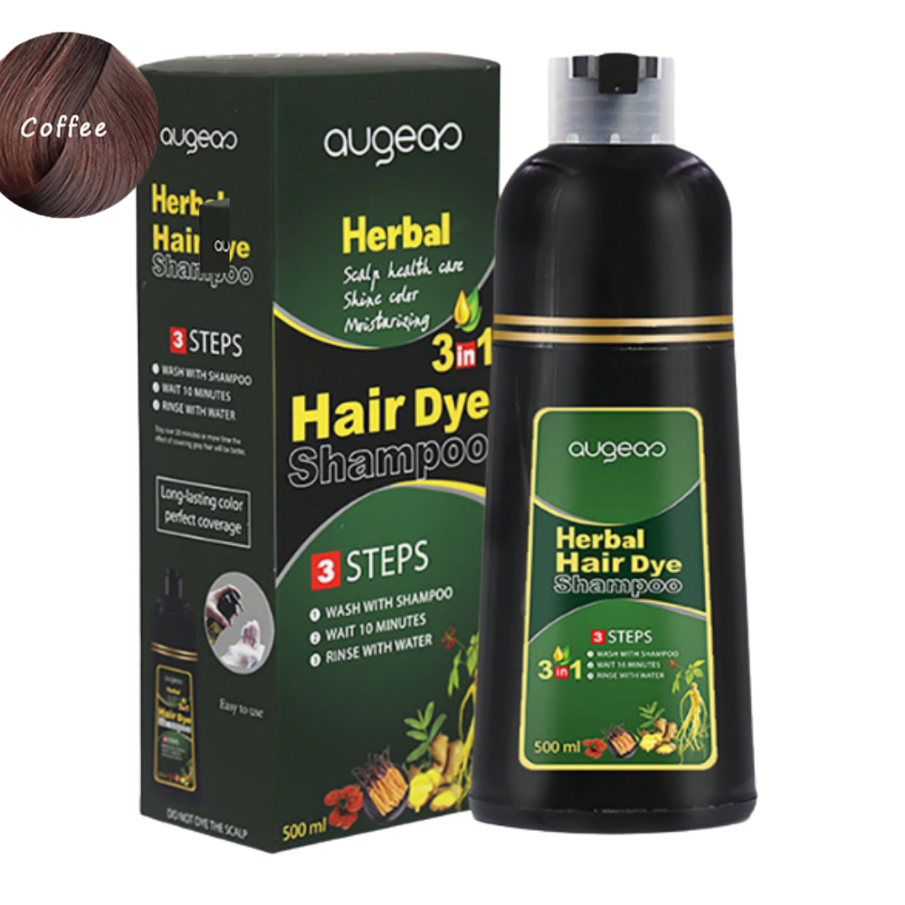 SHAMPOO TINTE PARA EL CABELLO 3 EN 1 COLOR CAFE AUGEAS HERBAL HAIR 500ML
